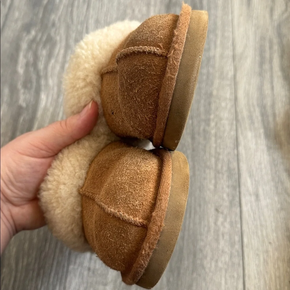 UGG Kids' tan and Cream Sheepskin Slippers
